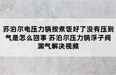 苏泊尔电压力锅按煮饭好了没有压到气是怎么回事 苏泊尔压力锅浮子阀漏气解决视频